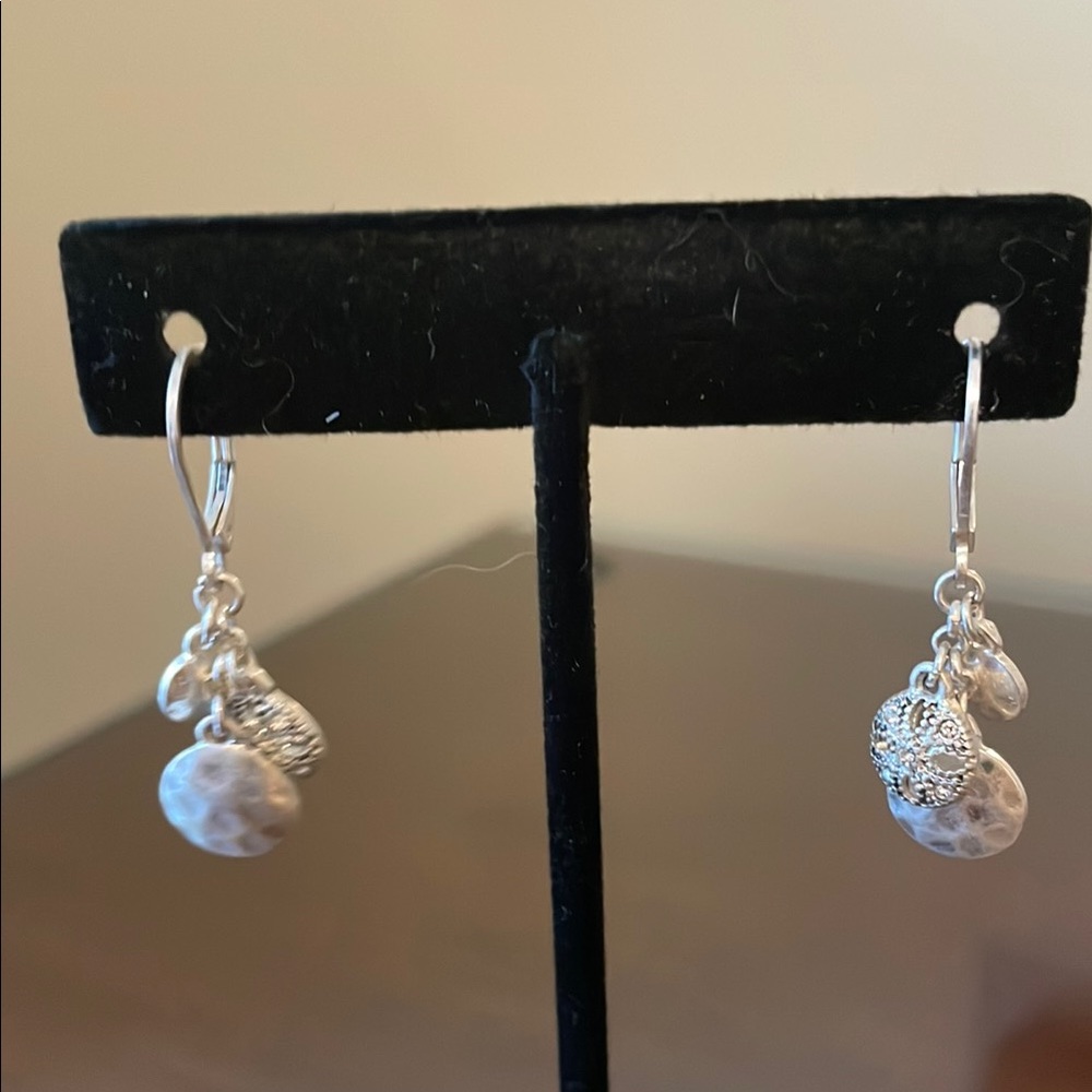 Silver Teardrop Disc Earrings
